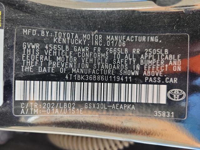 4T1BK36B86U119411 - 2006 TOYOTA AVALON XL BLACK photo 13