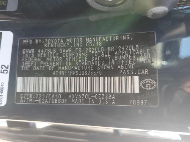 4T1B11HK9JU625570 - 2018 TOYOTA CAMRY L ლურჯი ფოტო 12