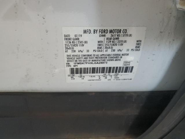 1FMSK7FHXLGA28873 - 2020 FORD EXPLORER LIMITED WHITE photo 13