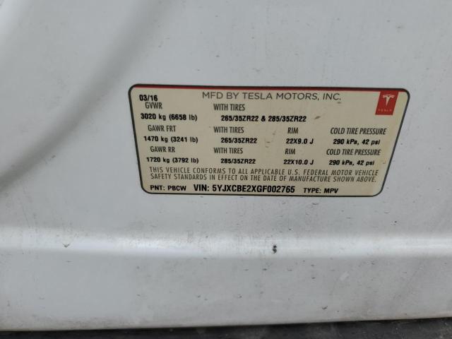 5YJXCBE2XGF002765 - 2016 TESLA MODEL X Білий фото 14