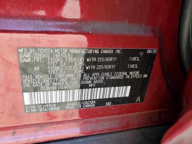 2T3H1RFV5LW102112 - 2020 TOYOTA RAV4 LE 红色 照片 13
