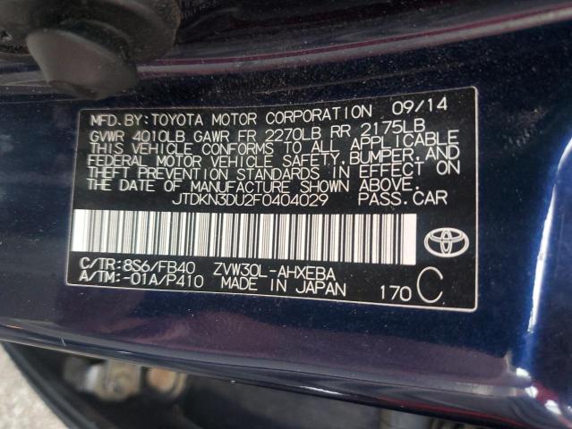 JTDKN3DU2F0404029 - 2015 TOYOTA PRIUS 蓝色 照片 12