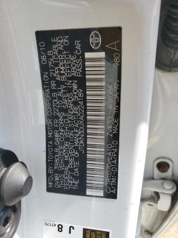 JTDKN3DUXA0224189 - 2010 TOYOTA PRIUS Beyaz fotoğraf 12