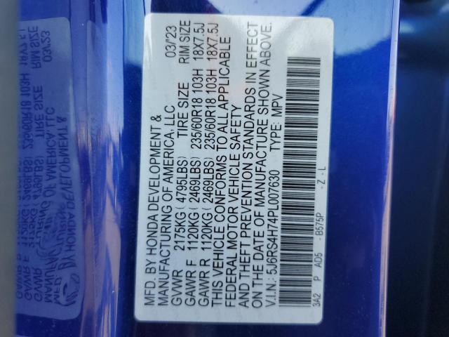 5J6RS4H74PL007630 - 2023 HONDA CR-V EXL Bleu photo 13