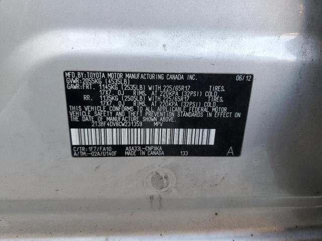 2T3BF4DV8CW231359 - 2012 TOYOTA RAV4 SILVER photo 13