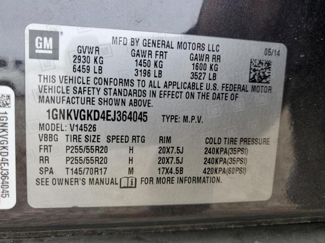 1GNKVGKD4EJ364045 - 2014 CHEVROLET TRAVERSE LT CHARCOAL photo 14