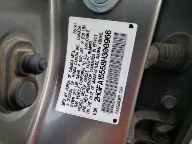 2HGFA15558H300966 - 2008 HONDA CIVIC LX GRAY photo 12