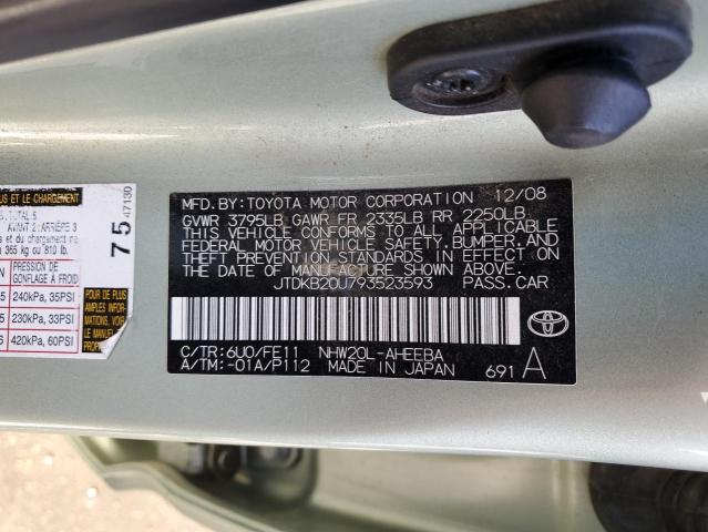 JTDKB20U793523593 - 2009 TOYOTA PRIUS GREEN photo 13