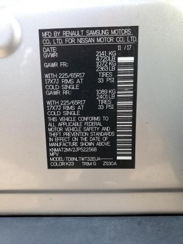 KNMAT2MV2JP522568 - 2018 NISSAN ROGUE S Srebrny zdjęcie 14