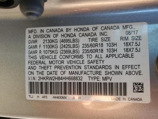 2HKRW2H84HH668832 - 2017 HONDA CR-V EXL SILVER photo 12