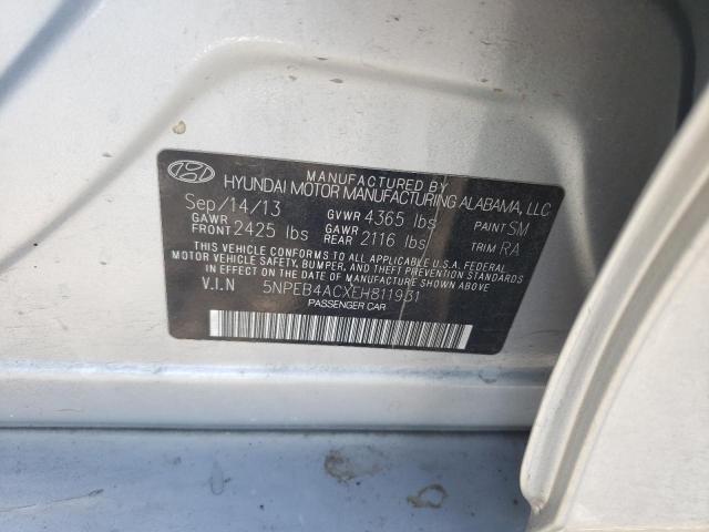 5NPEB4ACXEH811931 - 2014 HYUNDAI SONATA GLS SILVER photo 12