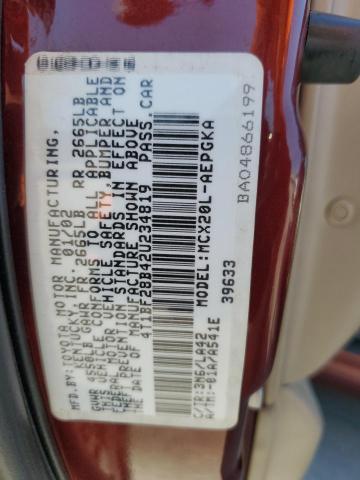 4T1BF28B42U234819 - 2002 TOYOTA AVALON XL Бордовый фото 12