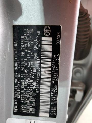 4T1BF1FK2DU249982 - 2013 TOYOTA CAMRY L SILVER photo 12