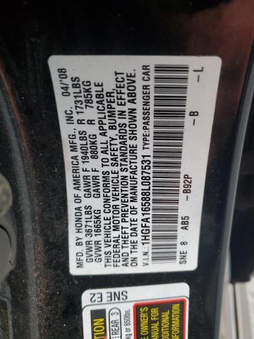 1HGFA16588L087531 - 2008 HONDA CIVIC LX BLACK photo 12