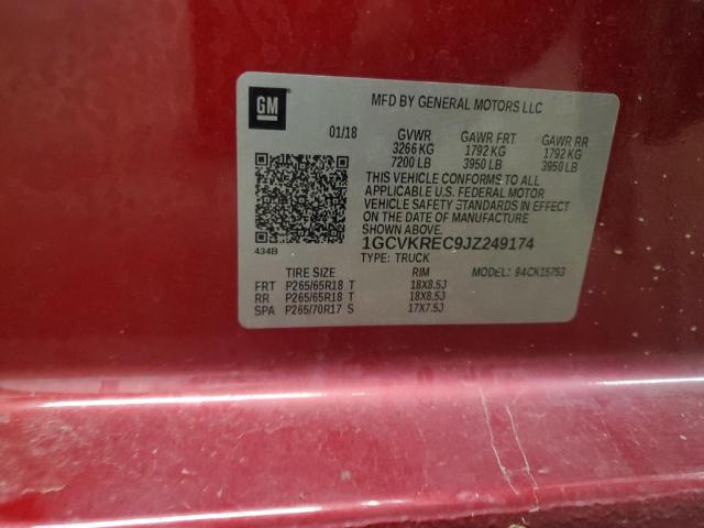 1GCVKREC9JZ249174 - 2018 CHEVROLET SILVERADO K1500 LT 红色 照片 12