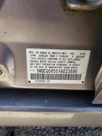 1HGCG5655YA023595 - 2000 HONDA ACCORD EX GRAY photo 12