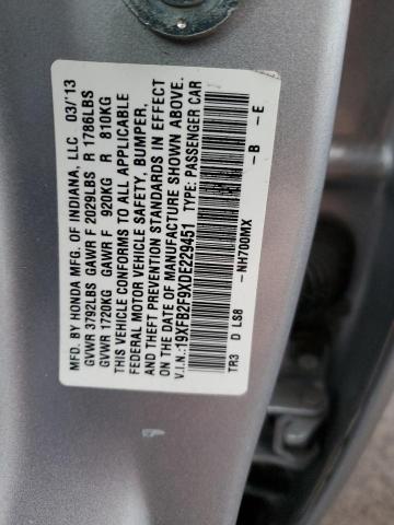 19XFB2F9XDE229451 - 2013 HONDA CIVIC EXL Արծաթագույն լուսանկար 12