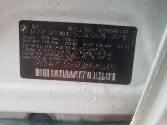 WBAPH5G57BNM75315 - 2011 BMW 328 I SULEV WHITE photo 12