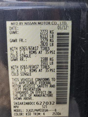 5N1AR1NB0CC627032 - 2012 NISSAN PATHFINDER S GRAY photo 13