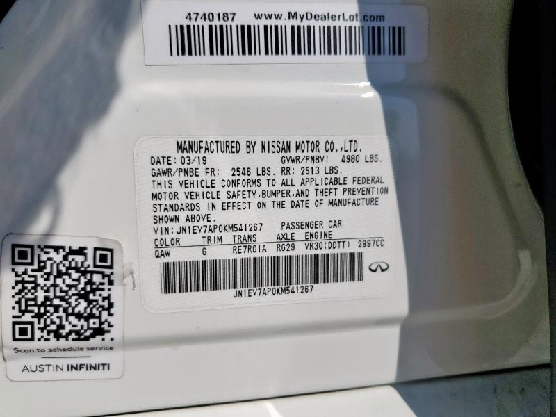 JN1EV7AP0KM541267 - 2019 INFINITI Q50 LUXE WHITE photo 12