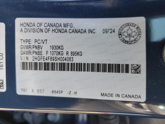 2HGFE4F89SH004063 - 2025 HONDA CIVIC SPORT ლურჯი ფოტო 12