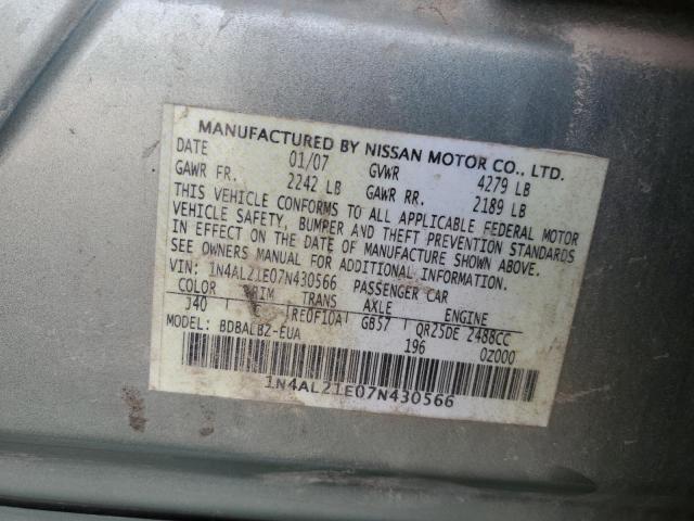 1N4AL21E07N430566 - 2007 NISSAN ALTIMA 2.5 GREEN photo 12