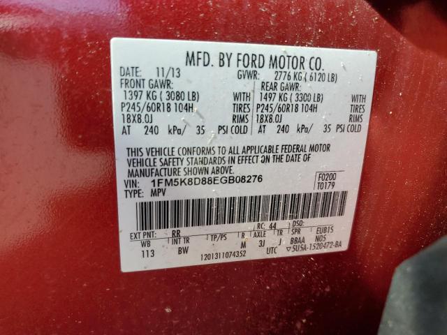 1FM5K8D88EGB08276 - 2014 FORD EXPLORER XLT RED photo 13