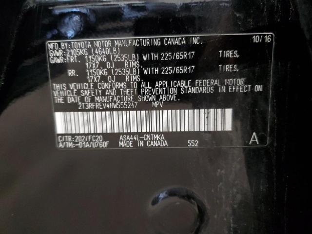 2T3RFREV4HW555247 - 2017 TOYOTA RAV4 XLE BLACK photo 13