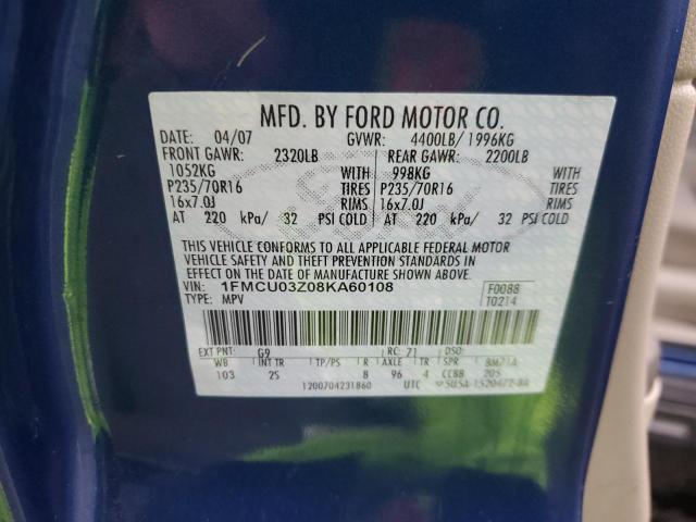 1FMCU03Z08KA60108 - 2008 FORD ESCAPE XLT 蓝色 照片 13