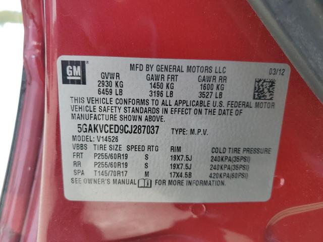 5GAKVCED9CJ287037 - 2012 BUICK ENCLAVE MAROON photo 14