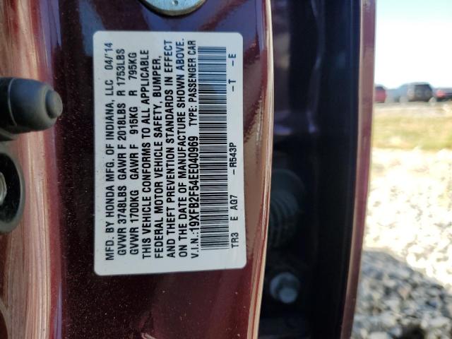 19XFB2F54EE040969 - 2014 HONDA CIVIC LX BURGUNDY photo 12