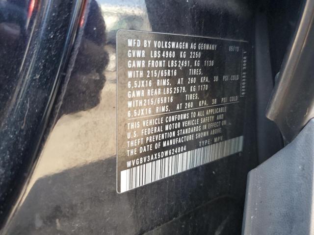 WVGBV3AX5DW624804 - 2013 VOLKSWAGEN TIGUAN S BLACK photo 12