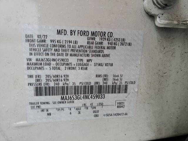 MAJ6S3GL4NC459033 - 2022 FORD ECOSPORT SE 白色 照片 14