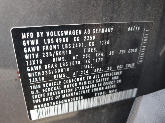 WVGBV7AX8GW605885 - 2016 VOLKSWAGEN TIGUAN S GRAY photo 14