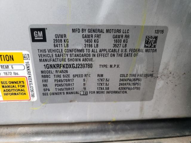 1GNKRFKDXGJ239780 - 2016 CHEVROLET TRAVERSE LS GRAY photo 13