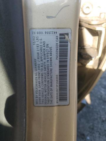 WVWRH63B73P266000 - 2003 VOLKSWAGEN PASSAT GLX Золотий фото 12