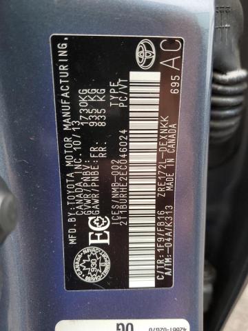 2T1BURHE2EC046024 - 2014 TOYOTA COROLLA L BLUE photo 12