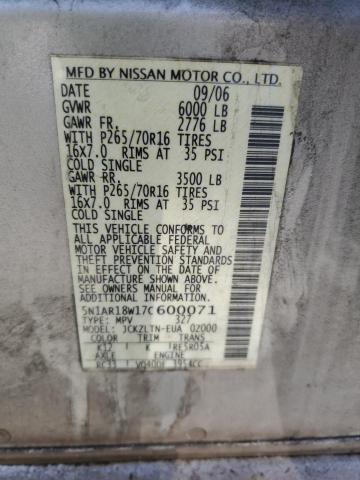 5N1AR18W17C600071 - 2007 NISSAN PATHFINDER LE SILVER photo 13