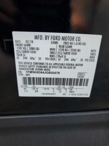 1FM5K8D84JGB02078 - 2018 FORD EXPLORER XLT Noir photo 14