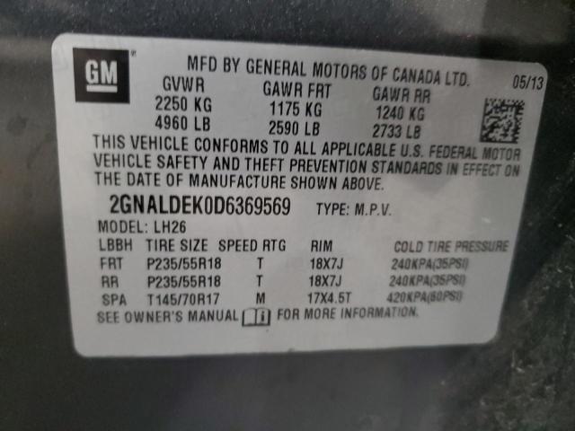 2GNALDEK0D6369569 - 2013 CHEVROLET EQUINOX LT GRAY photo 12