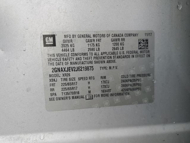 2GNAXJEV2J6219875 - 2018 CHEVROLET EQUINOX LT Gümüş foto 13