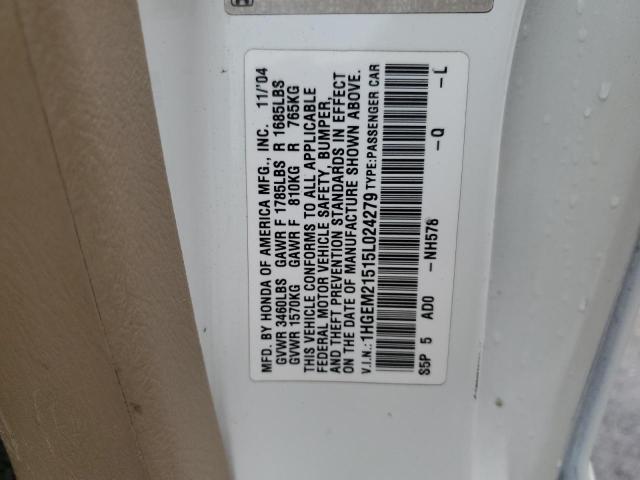 1HGEM21515L024279 - 2005 HONDA CIVIC LX WHITE photo 12