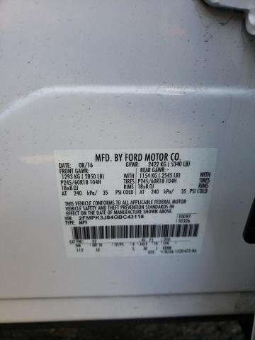 2FMPK3J84GBC43118 - 2016 FORD EDGE SEL WHITE photo 13