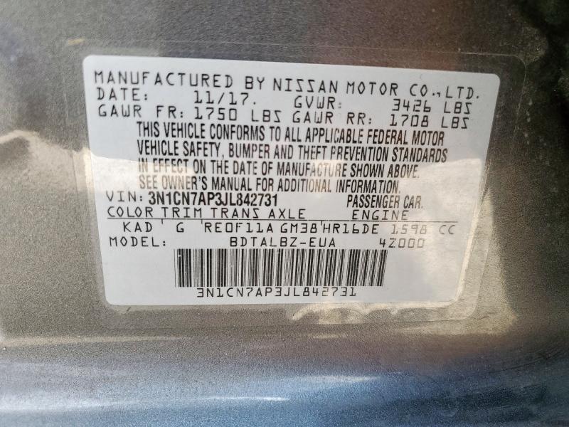 3N1CN7AP3JL842731 - 2018 NISSAN VERSA S SILVER photo 13