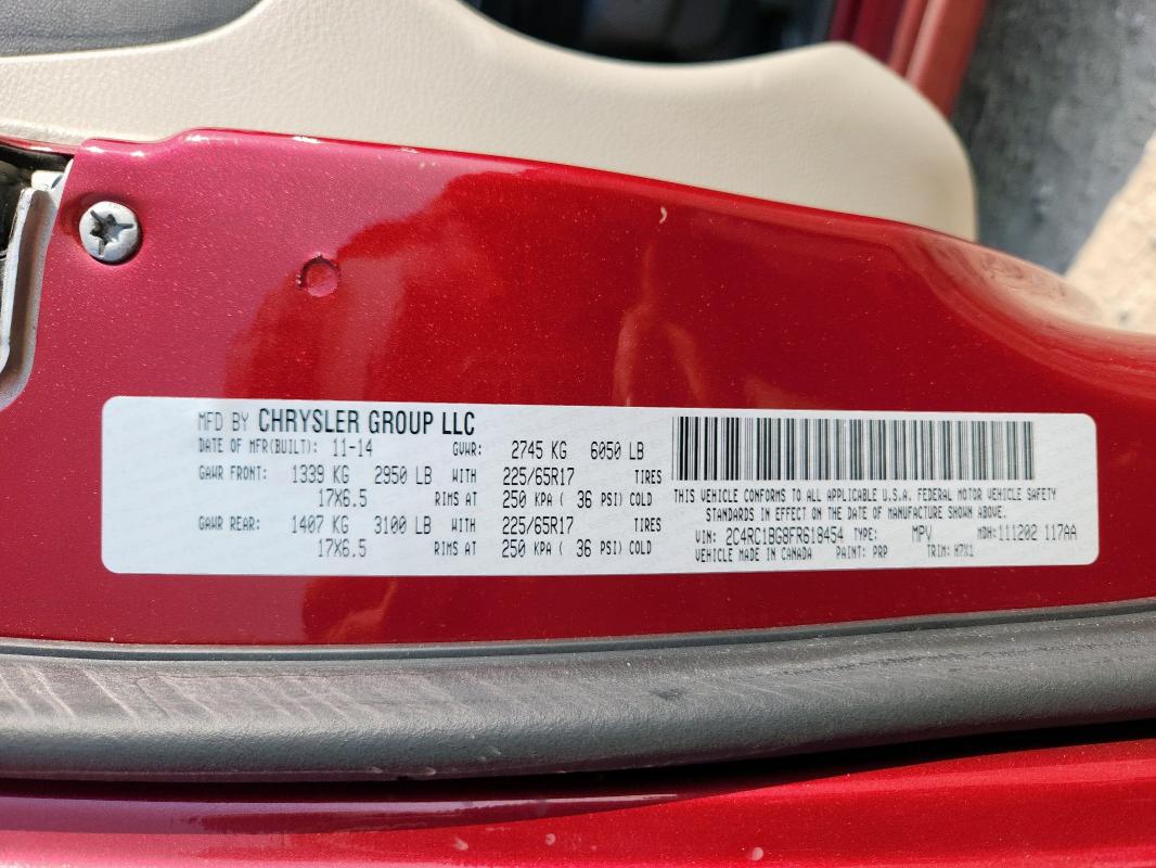 2C4RC1BG8FR618454 - 2015 CHRYSLER TOWN & COU TOURING MAROON photo 14