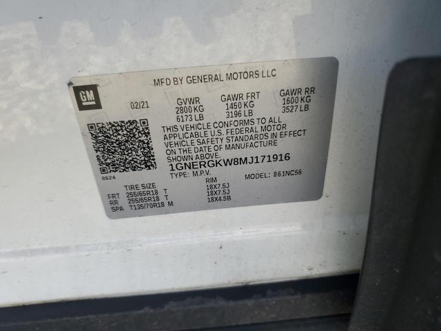 1GNERGKW8MJ171916 - 2021 CHEVROLET TRAVERSE LT Ağ foto 13