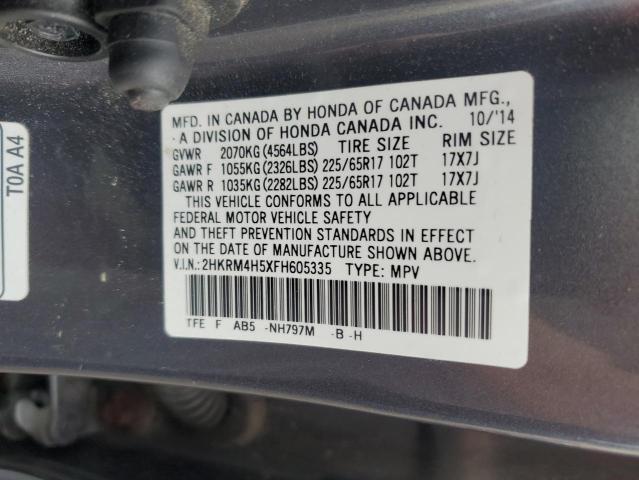 2HKRM4H5XFH605335 - 2015 HONDA CR-V EX ნაცრისფერი ფოტო 13