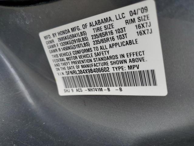 5FNRL384X9B406602 - 2009 HONDA ODYSSEY EX GRAY photo 13