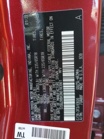 5TDGZRBH3NS183961 - 2022 TOYOTA HIGHLANDER XLE 勃艮第红 照片 14
