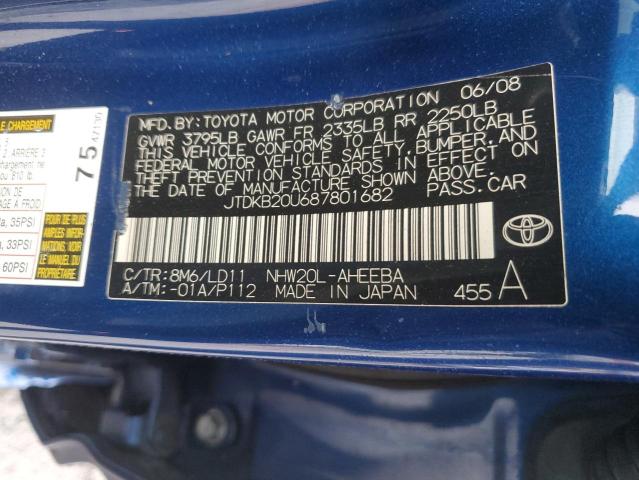 JTDKB20U687801682 - 2008 TOYOTA PRIUS BLUE photo 12